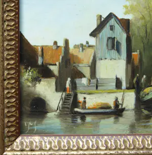 Jens Joppe - Miniatuurschilderij “Dorpje” , olieverf op panneel - ingelijst – 7 x 9 cm. kopen? Bied vanaf 100!