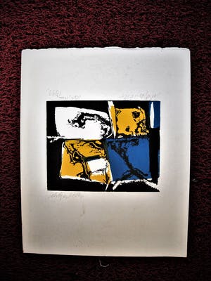 Gerard Schaperkotter - Linoleumsnede in 4 kleuren "Kerstmis 1999" - gesigneerd kopen? Bied vanaf 26!