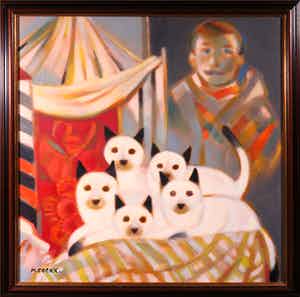 Marcel Cockx - Acryl op doek, Wij zijn de Siamese zusters - Ingelijst verkocht voor € 1!