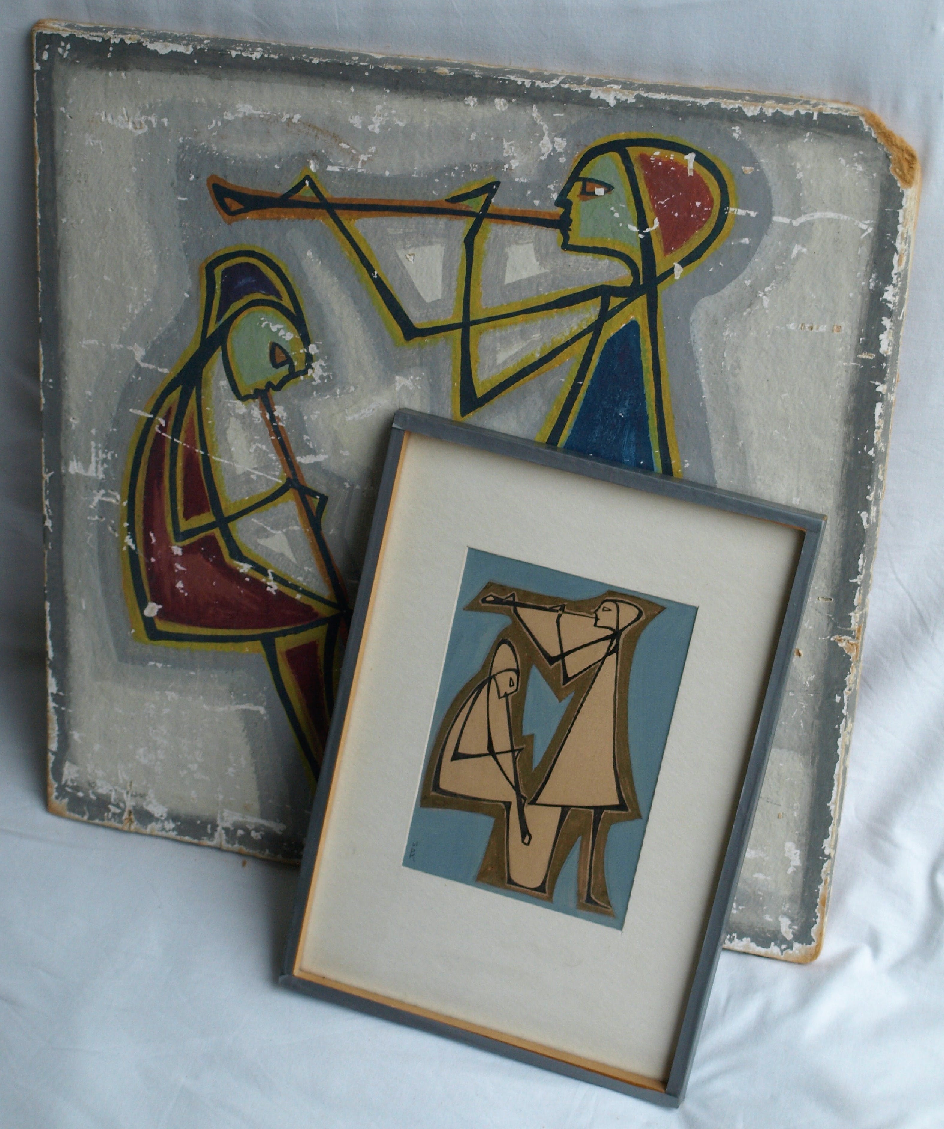 Klaas Pijlman - 2 werken – Muzikanten – acrylverf en goudverf - 1965 kopen? Bied vanaf 35!