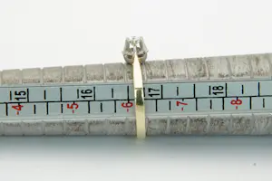 1080 - Elegante 14 Krt bi-color gouden dames solitair ring met 0.18ct briljant kopen? Bied vanaf 160!