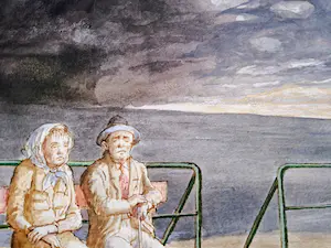 Hans van Norden - Grote, in 1981 geschilderde karikaturale aquarel "Avondrust" gesigneerd kopen? Bied vanaf 41!