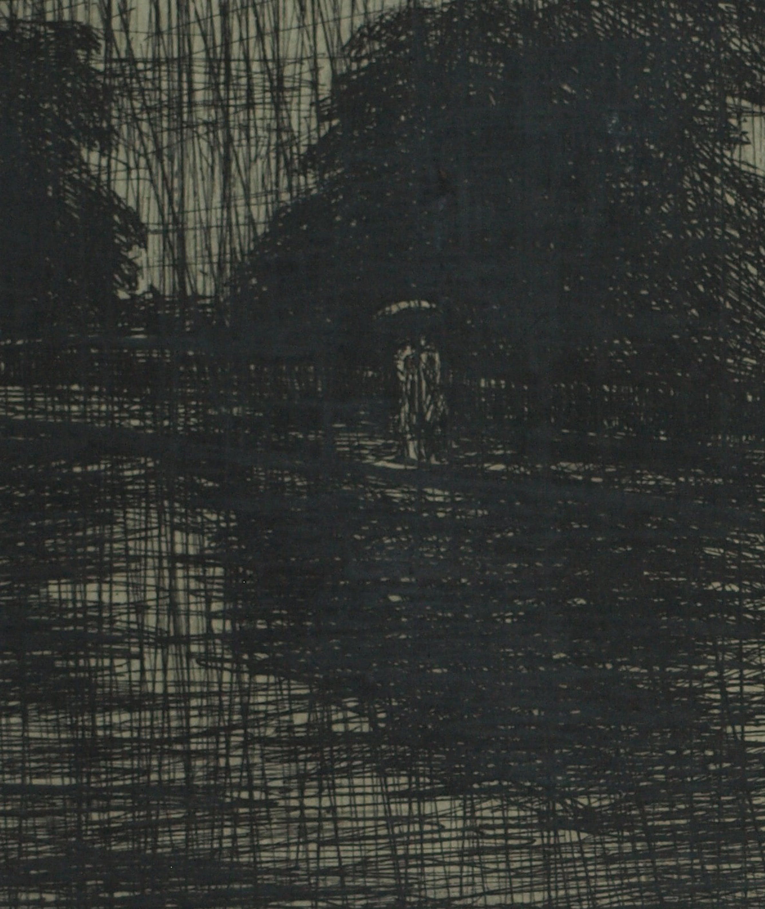 Niet of onleesbaar gesigneerd - Gesigneerde ets – Landschap in de regen – ingelijst – 1948 kopen? Bied vanaf 1!