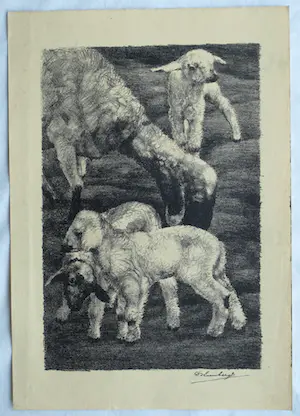 Dirk Homberg - 3x Litho , “Geitjes” – ca 1935 kopen? Bied vanaf 25!
