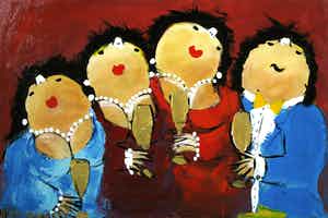 Theo Broeren - Acryl op doek, Club van 4 (Groot) verkocht voor € 100!