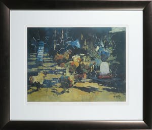 Rob Houdijk - Offset-litho, Kippenhok - Ingelijst kopen? Bied vanaf 35!