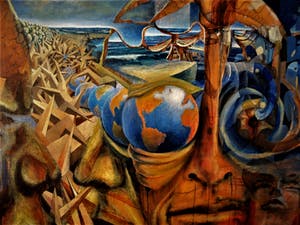 Niet of onleesbaar gesigneerd - Indrukwekkend surrealistisch Olieverf "World in your Eyes" ca. 1970 - GROOT!!! kopen? Bied vanaf 10!