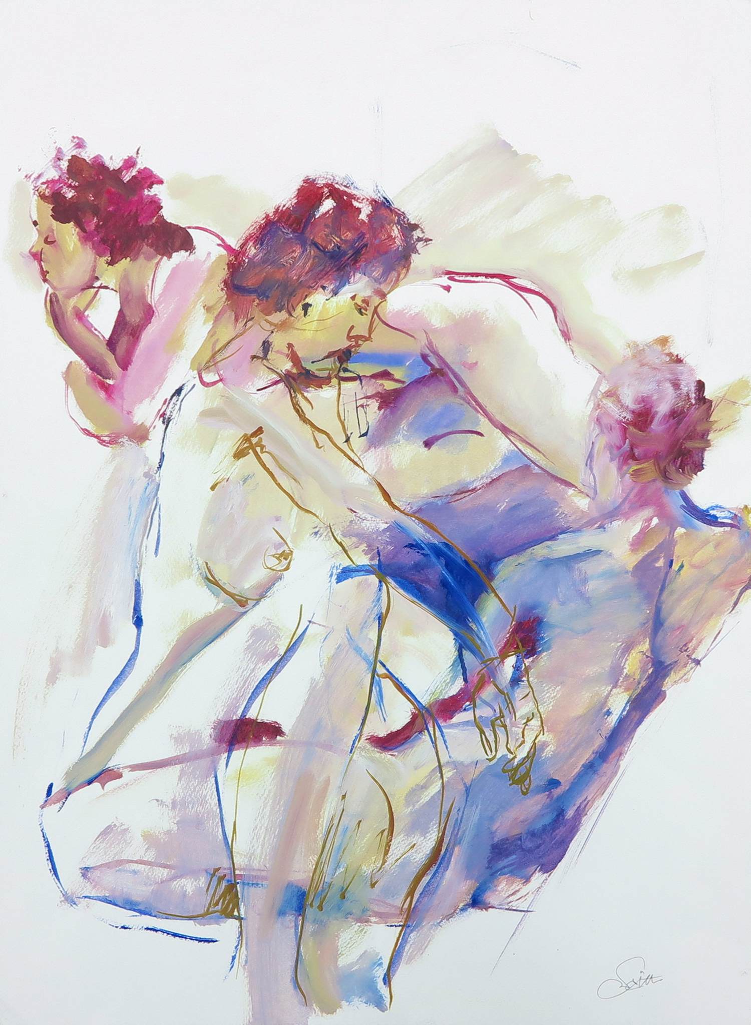 Franscz Witte - Gemengde techniek op papier, Drie naakten kopen? Bied vanaf 35!