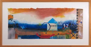 Theo Koster - Zeefdruk en collage, Liggend blauw - Ingelijst (Groot) kopen? Bied vanaf 50!
