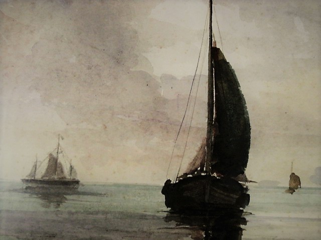 Niet of onleesbaar gesigneerd - Knap oud Aquarel "Zeilboten voor (West) Terschelling Brandaris" gesigneerd  kopen? Bied vanaf 1!