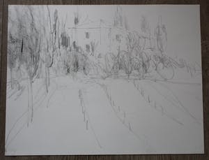 Piet Klaasse - 2 tekeningen op 1 vel: Strijk kwartet + huis op achterijde - 1990 kopen? Bied vanaf 75!