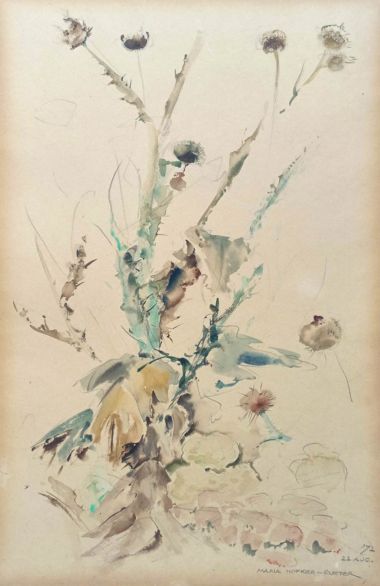 Maria Hofker - Rueter - Distel, aquarel op papier kopen? Bied vanaf 30!