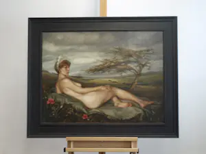 Cas Waterman - Olieverf op doek , ‘Corot’ , Naakt, landschap en kikker - 2003 kopen? Bied vanaf 500!