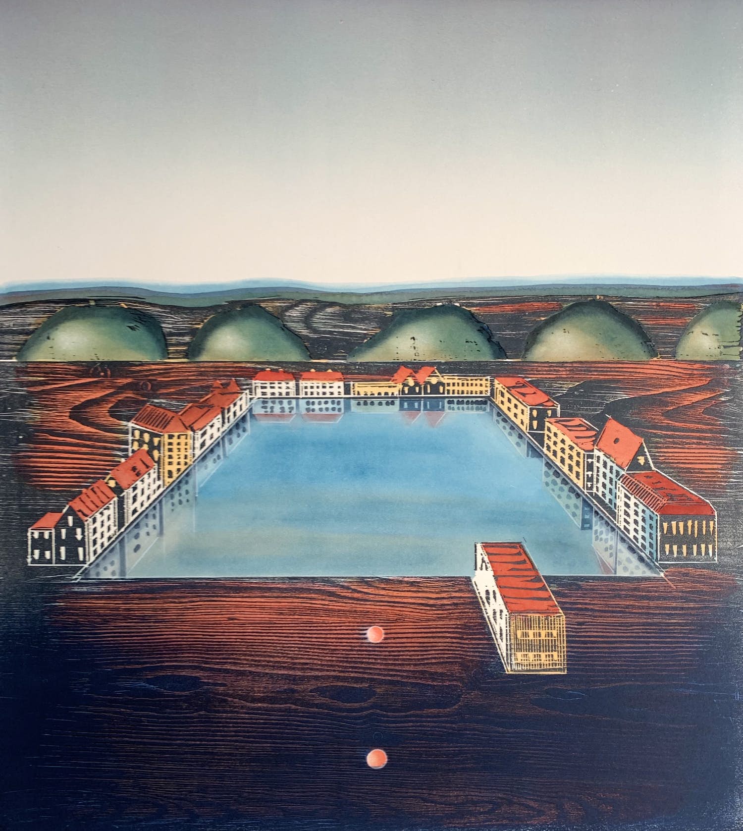 Willem de Vries - Houtsnede - 'Town Centre' - 1999 (Kleine oplage) kopen? Bied vanaf 1!