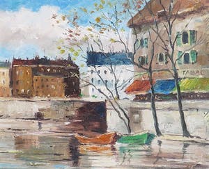 Toon Wildeboer - Olieverf op doek op board, Gezicht ''Paris'' - Ingelijst kopen? Bied vanaf 40!