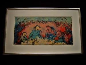 Sjer Jacobs - Karakteristiek expressionistische Zeefdruk "het Familiediner" gesigd. VANAF 1€ kopen? Bied vanaf 1!