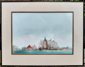 Ciano Siewert - Dorp aan het water, tekening / aquarel (netjes ingelijst, groot) kaufen? Bieten Sie von 100!
