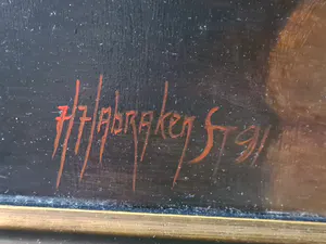 Hans Habraken - Stilleven met aardewerken kruik, druiven en appels kopen? Bied vanaf 450!