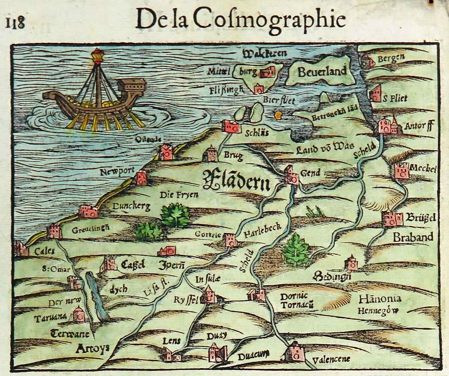 Sebastian Munster - Houtsnede, De la Cosmographie verkocht voor € 1!