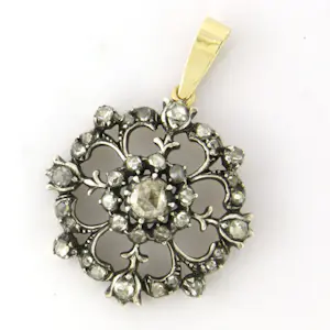 14k geel goud en zilver hanger met roos diamant totaal circa 0.50ct – G/H - SI kopen? Bied vanaf 750!