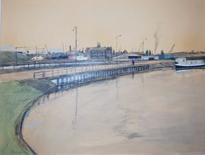 Henk Huig - Haventerrein met boten - groot werk kopen? Bied vanaf 150!