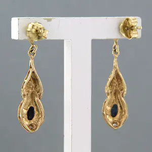 14k bicolour gouden oorbellen met saffier en diamant kopen? Bied vanaf 90!
