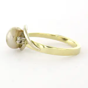 14k geel gouden ring met parel en briljant geslepen diamant tot. 0.04ct kopen? Bied vanaf 260!