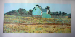 Reinoud Kuipers - Het witte huis - grote houtsnede 1999- kopen? Bied vanaf 45!