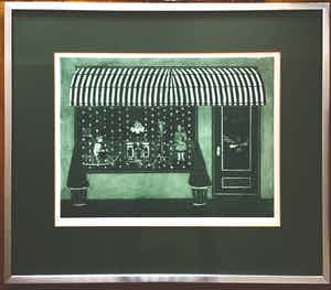 Laetitia de Haas - Ets, gesigneerd ,56/60 etalage ingelijst verkocht voor € 35!