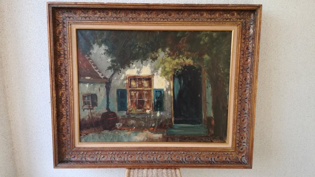 Henri Joseph Pauwels - Henri Joseph Pauwels, Olieverf op doek, Hoevezicht verkocht voor € 90!