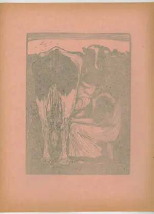 Jan Mankes - ** Prijs verlaagd** Handgesigneerde houtsnede Koemelkster 1914 op oudroze papier kopen? Bied vanaf 160!