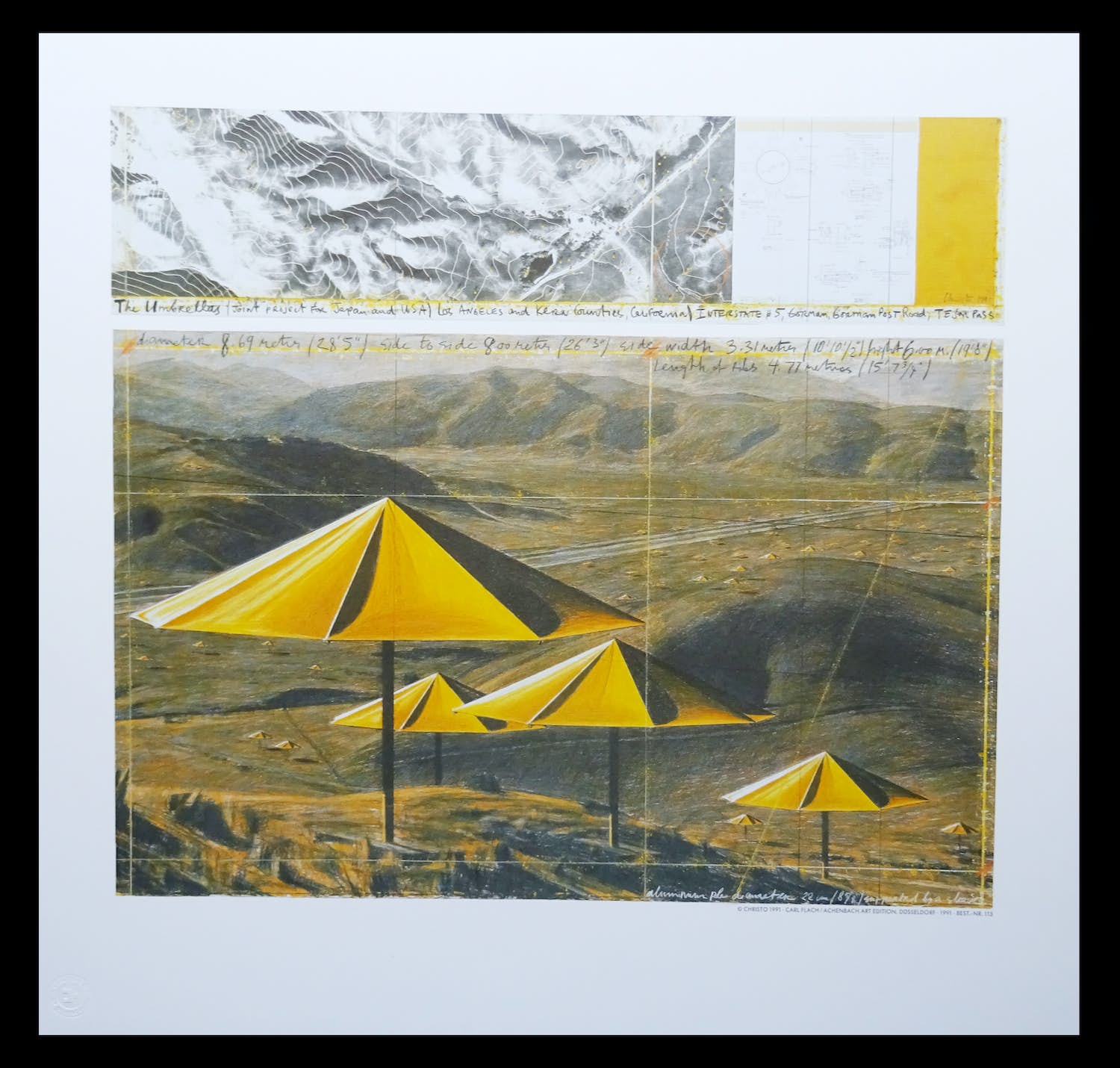 Christo - The Yellow Umbrellas US + original stofmonster - Lithoseri Domberger verkocht voor € 69!