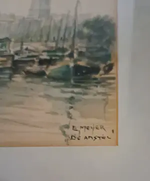 Emile Meyer - Aquarel van "de Amstel" in Amsterdam kopen? Bied vanaf 75!