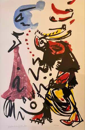 Theo Wolvecamp - Zeefdruk, handgesigneerd. Figuur op een blauwe maandag verkocht voor € 275!