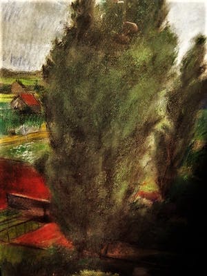 Cees Bolding - Krachtig impressionistisch Pastel "West Fries Landschap" gesigneerd kopen? Bied vanaf 10!