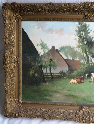 Johan Hendrik Kaemmerer - Olieverf op doek , Melkbocht bij boerderij – ingelijst – 70 x 100 cm kopen? Bied vanaf 200!