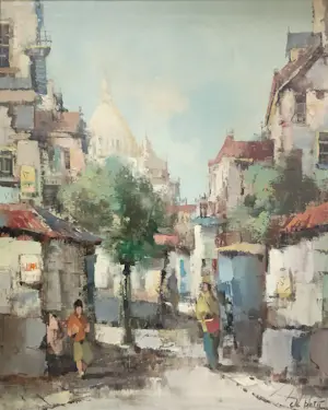 Charles Petit - Stadsgezicht Parijs met zicht op de Sacré-Cœur baseliek in Montmartre kopen? Bied vanaf 80!