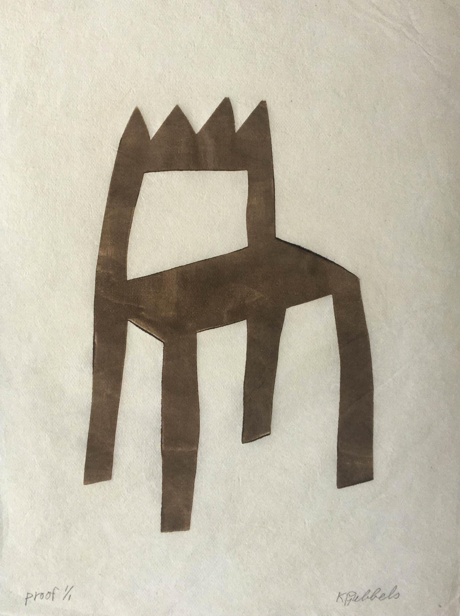 Klaas Gubbels - Koningsstoel - gesigneerde houtdruk - proefdruk. kopen? Bied vanaf 350!