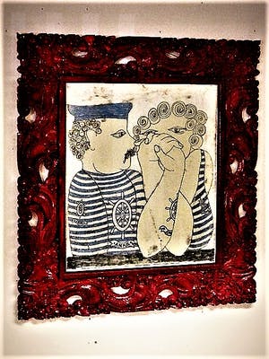 Jan Campfens - Grote Gouache/Pastel/Houtskool - Annie&Jaap - in originele 70's lijst. kopen? Bied vanaf 89!