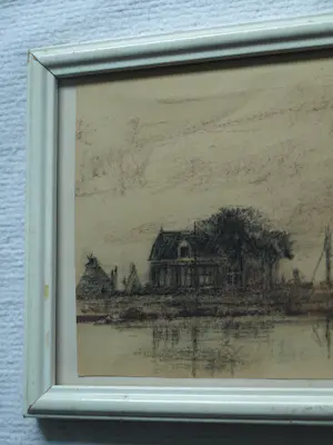 Poppe Damave - Ingelijste pasteltekening , Schalkwijk, Haarlem kopen? Bied vanaf 1!