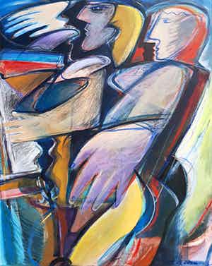 Frits van Eeden - Figuren, acrylverf op doek (ingelijst, groot) verkocht voor € 1!