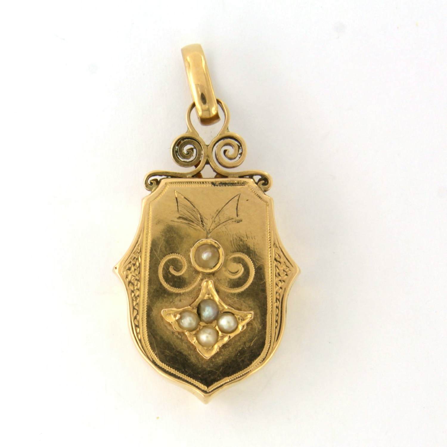 14k gouden hanger bezet met parels kopen? Bied vanaf 500!