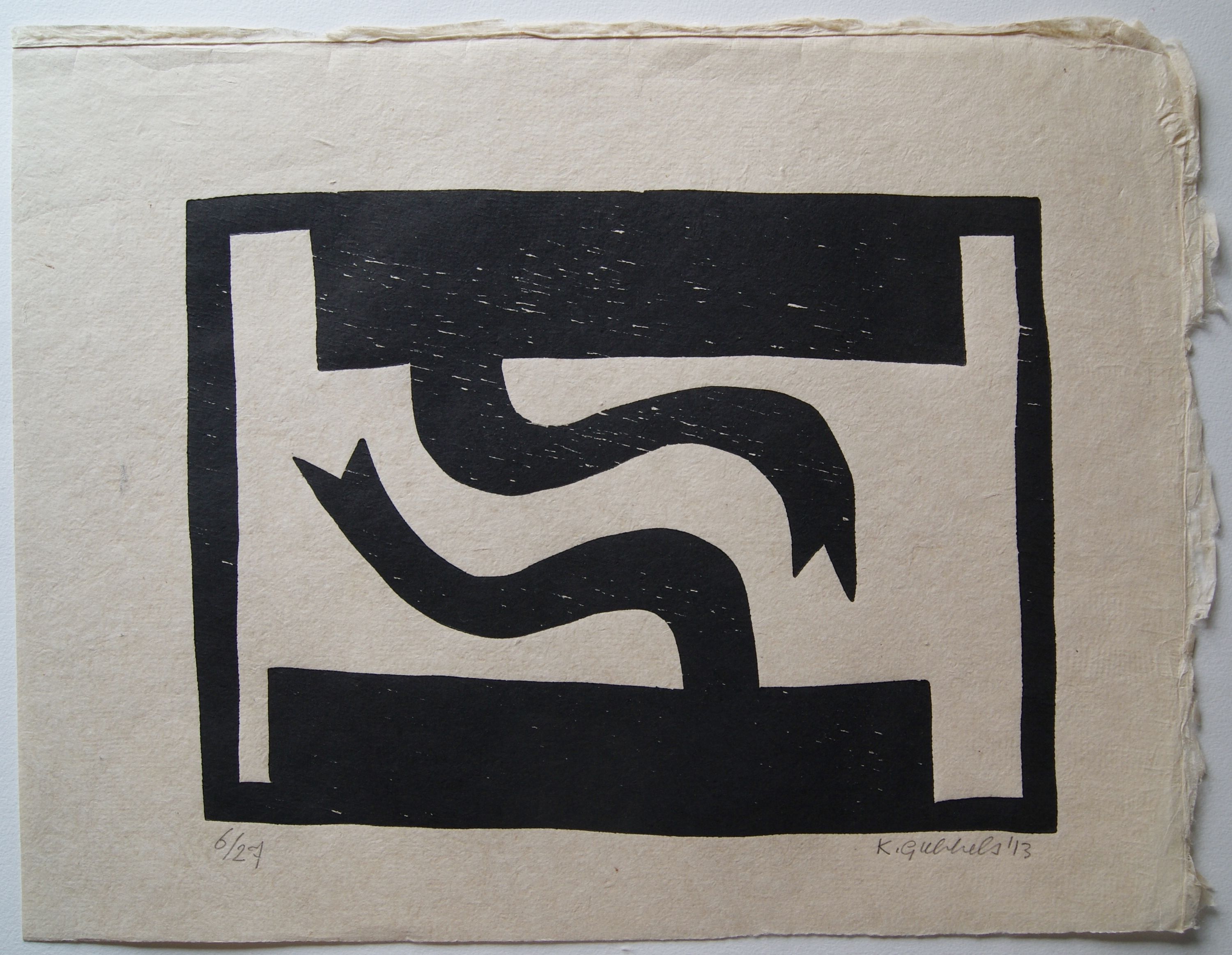 Klaas Gubbels - houtdruk 'Naar elkaar' - 2013 verkocht voor € 325!