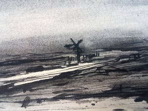 Fred Fritschij - Polderlandschap - pentekening / aquarel kopen? Bied vanaf 50!