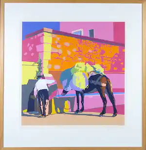 Marco Kooiman - Zeefdruk, Man and mule at fountain - Ingelijst vendu pour 90€ !