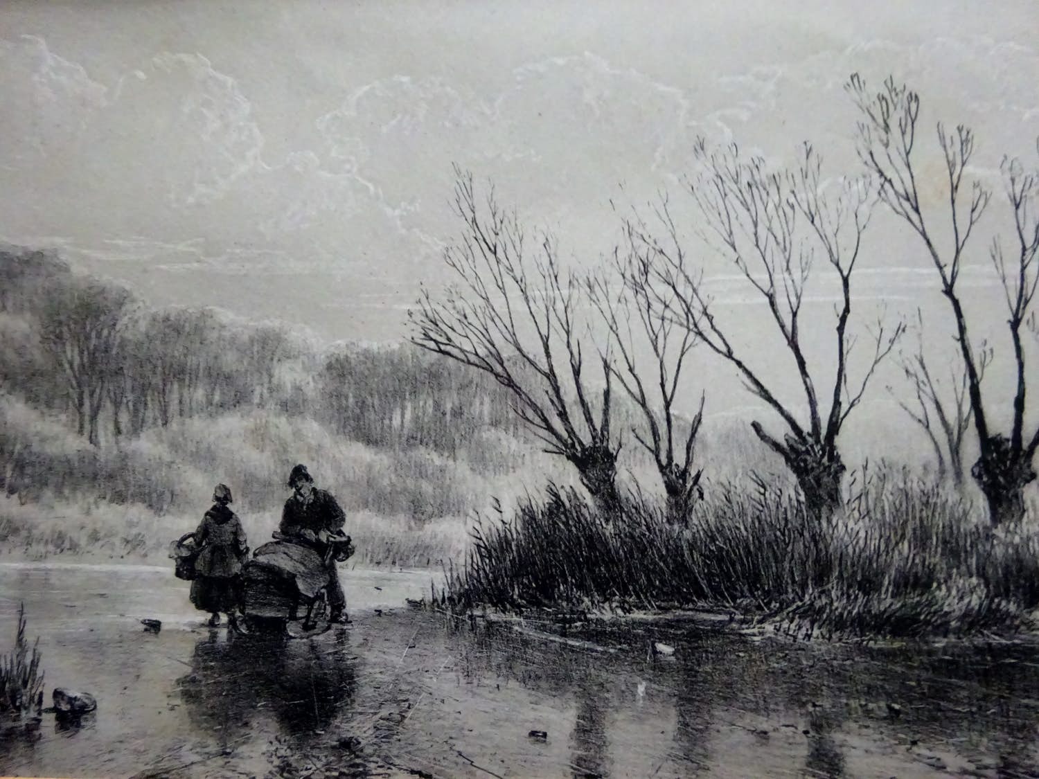 Andreas Schelfhout - ijsgezicht met man en vrouw en slede verkocht voor € 10!