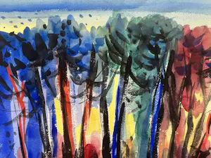 Andre van der Vossen - Bomenrij - expressionistisch kleurrijk werk kopen? Bied vanaf 195!