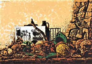 Simon Koene - Egyptisch stilleven met Ram-ets verkocht voor € 35!