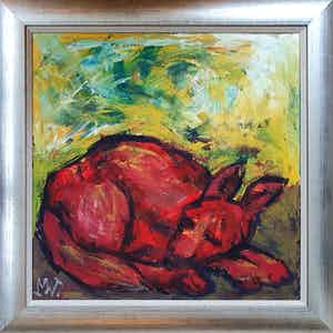 Martin van Wordragen - Olieverf op doek: 'Slapende vos' - Ingelijst verkocht voor € 300!