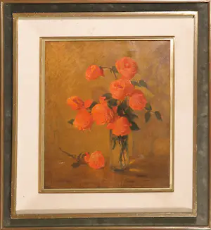 Marie Wandscheer - Olieverf op doek, Rozen in vaas - Ingelijst kopen? Bied vanaf 1!